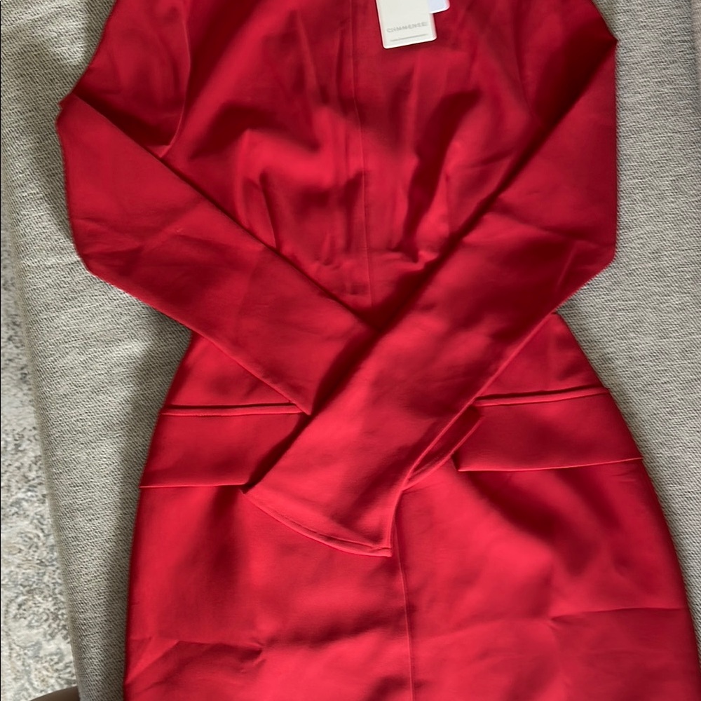 Commense Red Off the Shoulder Long Sleeve Bodycon Dress